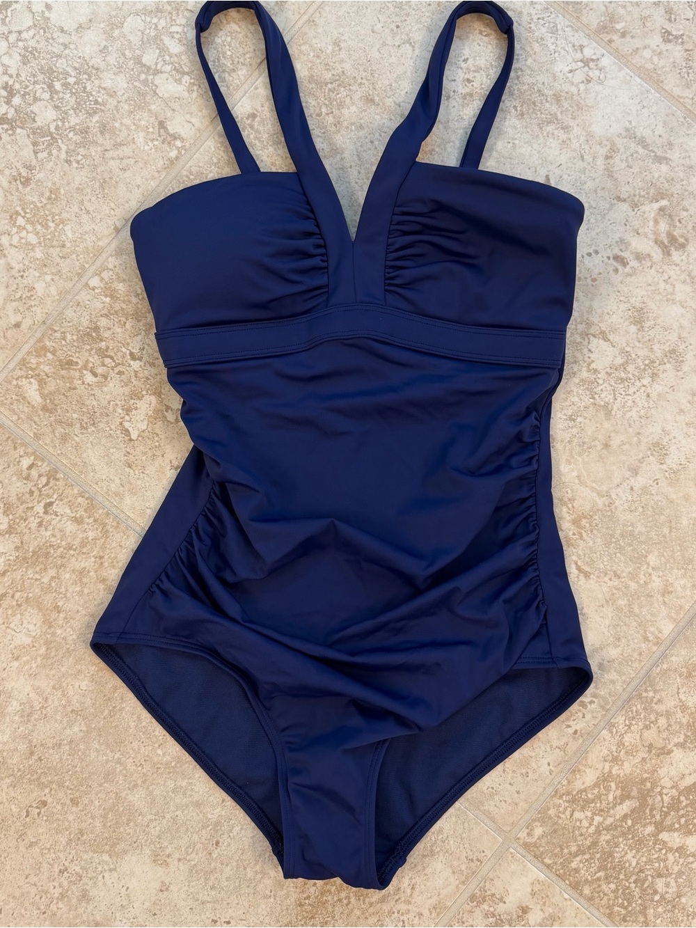 Boden Navy Underwire One Piece Swimsuit Ruched Sz 4 EUC